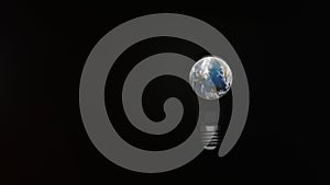 Planet earth inside light bulb, renewable energy and environmental concept, 3D rendering