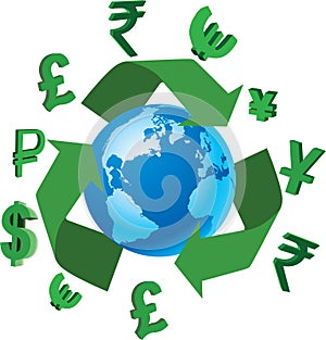 Planet Earth and International Currency Symbols Around the Planet- photo