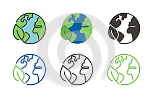 Planet earth with leaf vector thin line icon outline linear stroke illustration. Eco environmentaly friendly sustainable world