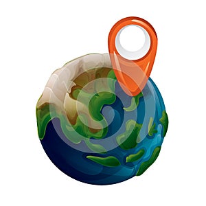 Planet earth with location marker. Vector illustration decorative design