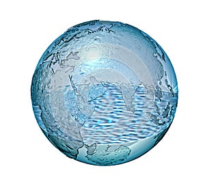 Planet Earth made of glass with a some water inside.