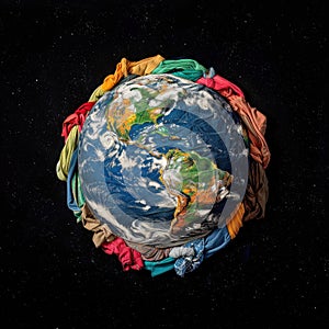 Planet earth made with used clothe. Problems of the environment due to pollution