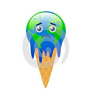 Planet Earth is melting and dying from global warming in the form of an ice cream cone.