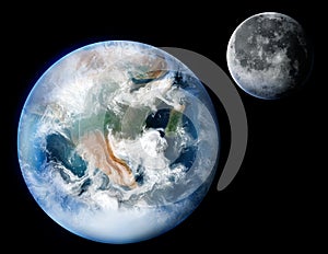 Planet Earth and The Moon Digital Art Illustration