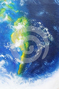 Planet earth. Original painting on canvas. African continent.