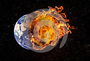 Planet Earth in Outer Space Engulfed in Flames