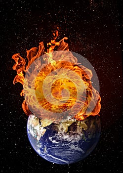 Planet Earth in Outer Space Engulfed in Flames