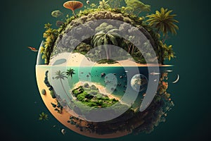Planet earth with palm trees and tropical island photo