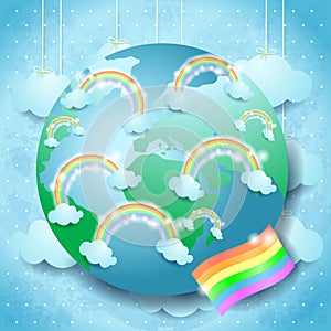 Planet earth and rainbow colors, concept illustration