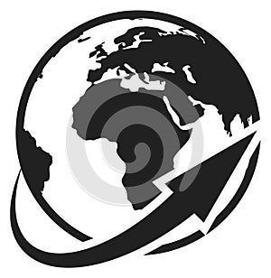 Planet Earth with round arrow. Globe icon