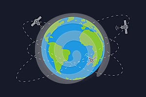 Planet earth and satellite orbits vector illustration