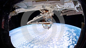 Planet Earth seen from the ISS. Space exploration of planet Earth at night. Elements of this video furnished by NASA.