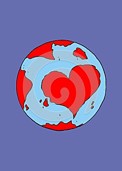 Planet Earth with red heart shaped photo