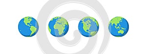 Planet earth set flat illustration.  World globe map. Vector isolated icon