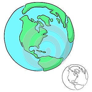 Planet earth with shadow vector illustration sketch doodle hand drawn with black lines isolated on white background