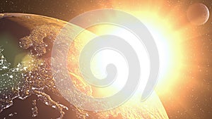 Planet Earth in space. Globe in galaxy