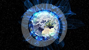 Planet Earth in space. Globe in galaxy