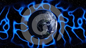 Planet Earth in space. Globe in galaxy