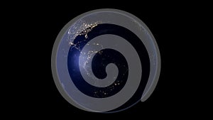 Planet earth from the space at night. Black background, 3D render