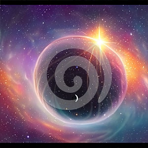 Planet earth from the space at night. Computer generated Earth planet and Sun