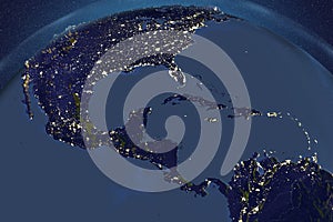 Planet Earth from space showing South America in night