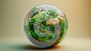 Planet Earth sphere with plants and flowers. Earth Day concept on white background