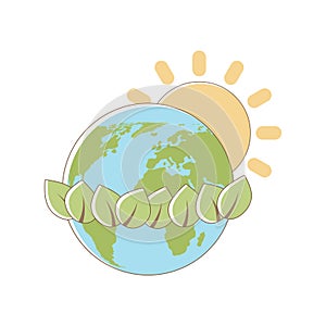 Planet Earth, sun and leaves. Associations Sustainable development. Earth Day and World Environment Day sustainable