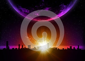 Planet earth with sunrise in space