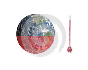 Planet earth temperature rising with hot thermometer