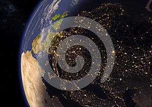 Planet earth with terminator line. European continent. 3d illustration