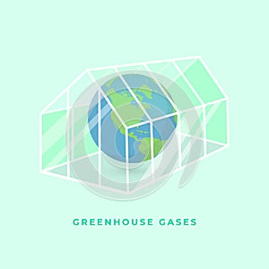 The planet earth in a transparent glasshouse. Greenhouse gases or greenhouse effect concept.