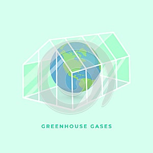 The planet earth in a transparent glasshouse. Greenhouse gases or greenhouse effect concept. photo