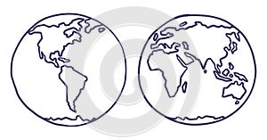 Planet earth. Two hemispheres. Vector sketch hand drawn.