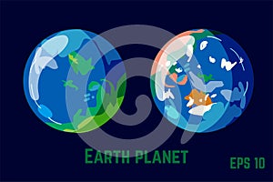 Planet earth in two variations, bright, flat style. Vector illustration