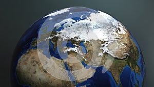 Planet Earth view showing Europe and Asia, 3d render