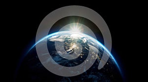 Planet Earth viewed from space sun. Generative ai