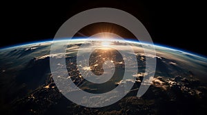 Planet Earth viewed from space sun. Generative ai