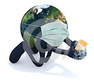 Planet earth washes his hands, 3d illustration