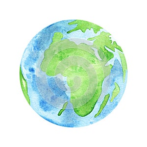 Planet Earth water color illustration. Symbol of life, nature, foundation, ecology, international events. Hand drawn watercolour
