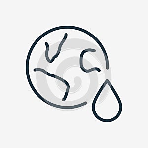 Planet Earth and Water Drop Line Icon. Concept of Save Water. World Water Day. Global Resources of Liquid of Earth Line