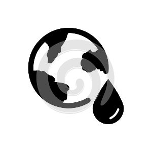 Planet Earth and Water Drop Silhouette Icon. Concept of Save Water. World Water Day. Global Resources of Liquid of Earth