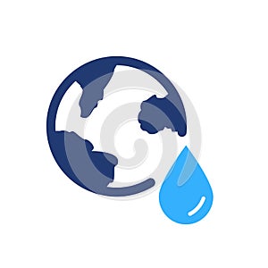 Planet Earth and Water Drop Silhouette Icon. Concept of Save Water. World Water Day. Global Resources of Liquid of Earth