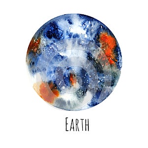 Planet Earth. Watercolor hand drawn illustration