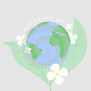 Planet Earth with white flowers branch