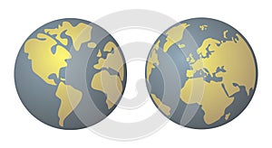 Planet Earth yellow and denim blue vector isolated