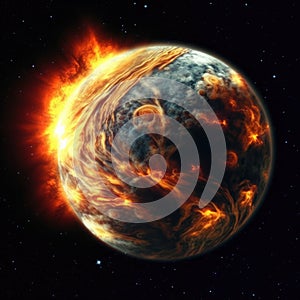 Planet explosion and fire turbulence, apocalypse. AI generative illustration