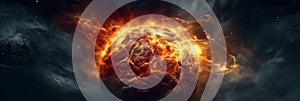 Planet explosion and fire turbulence, apocalypse. AI generative illustration