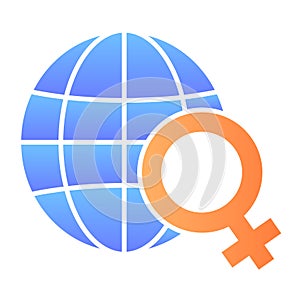 Planet with female symbol flat icon. Womens day color icons in trendy flat style. Earth with gender sign gradient style