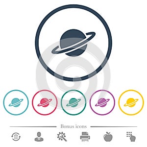 Planet flat color icons in round outlines