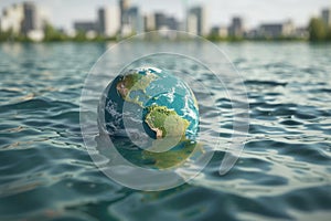 Planet globe earth in clean water. World Water Day, environment concept.